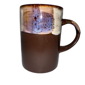 Coffee Mug Ceramic Two Tone Glazed Brown Cream Blue Unique Design